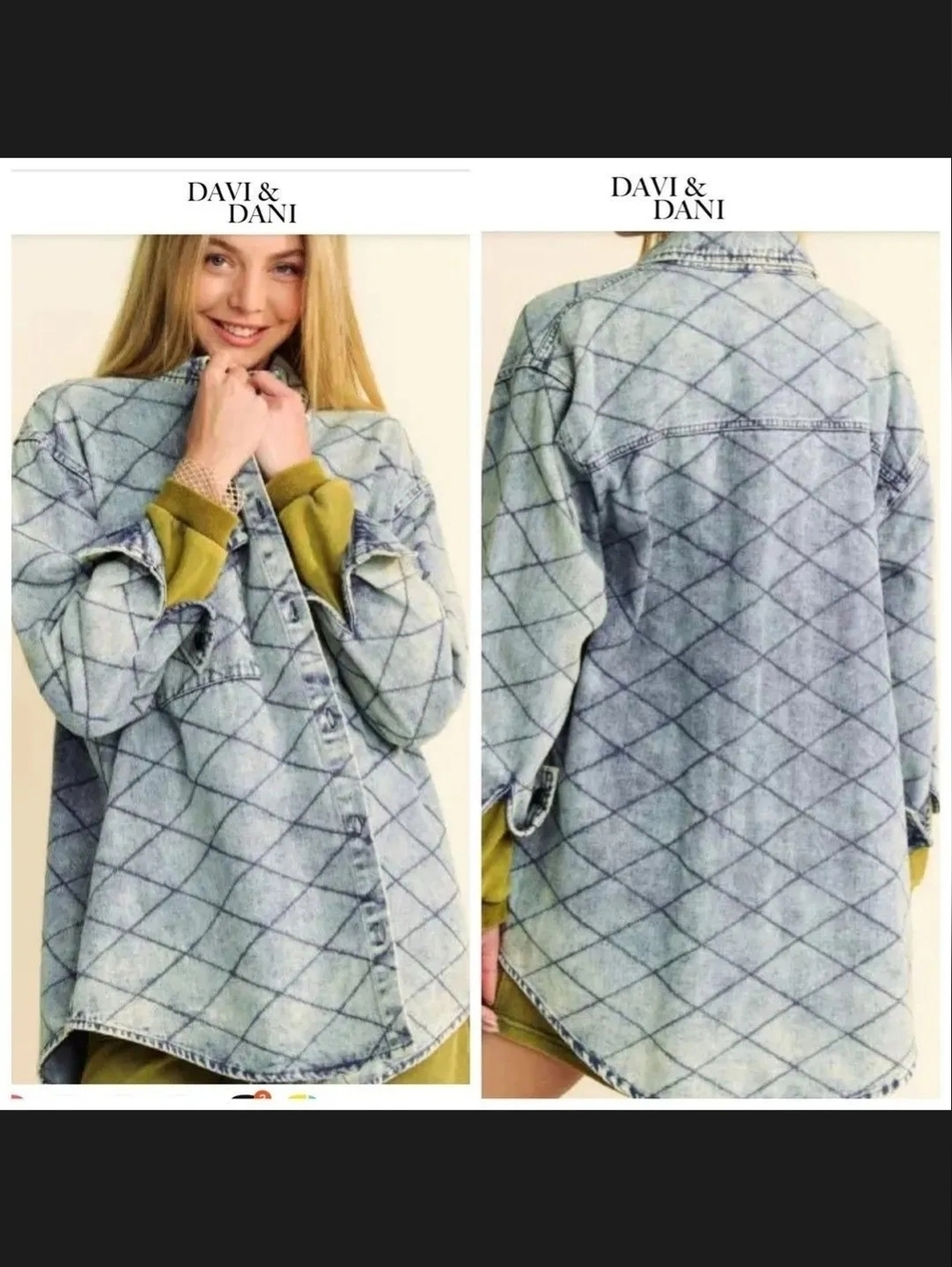 DAVI & DANI Light Wash Diamond-Quilted Denim Shirt Jacket